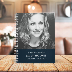 In Loving Memory   Navy Blue Modern Memorial Photo Notebook