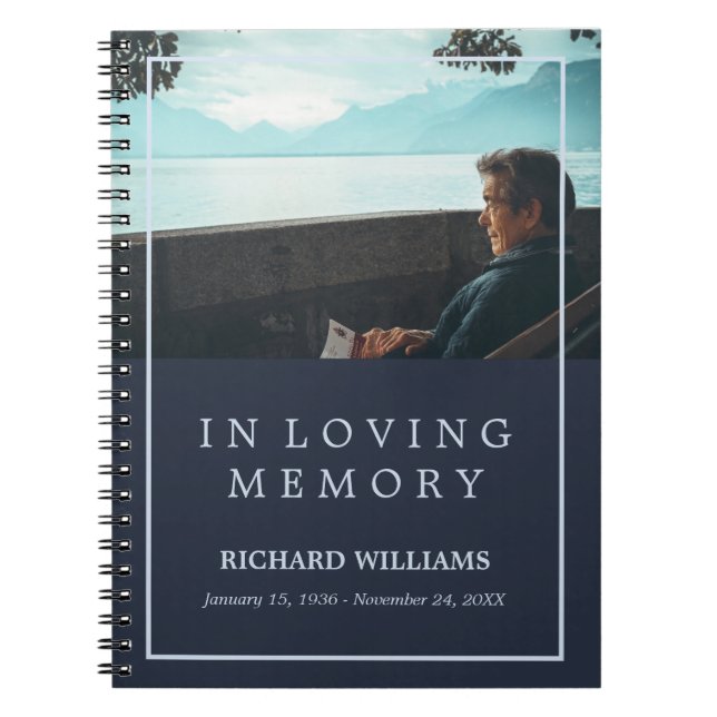 In Loving Memory Navy Blue Photo Funeral Guestbook Notebook (Front)