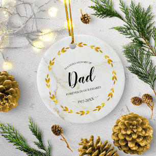 In Loving Memory Of Dad Gold Wreath Memorial Ceramic Tree Decoration