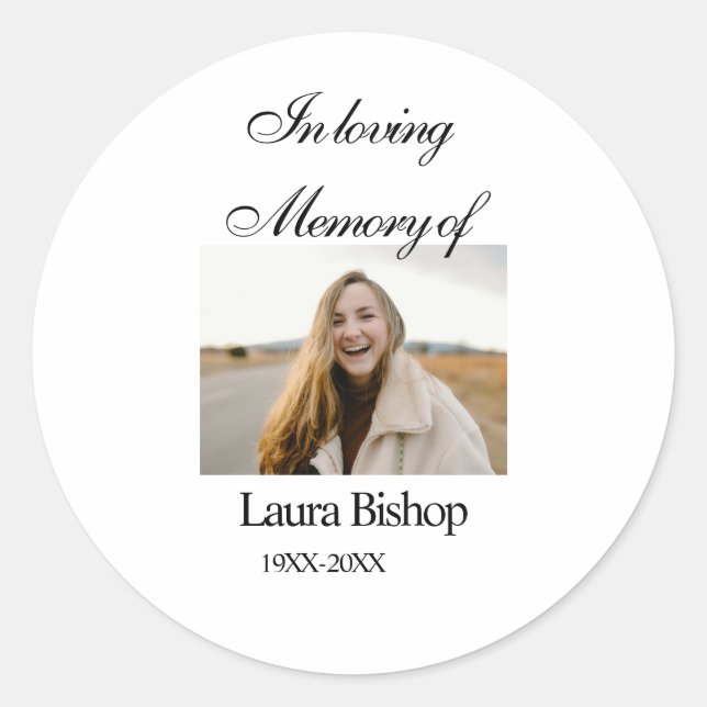 In loving memory of funeral keepsake add name year classic round sticker (Front)