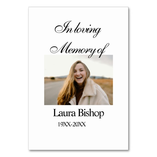In loving memory of funeral keepsake add name year table number (Front)