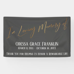 In Loving Memory of Gold Handwriting on Dark Grey Banner
