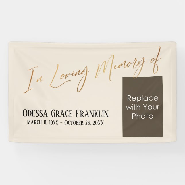 In Loving Memory of Gold on Cream w/ Photo Space Banner (Horizontal)