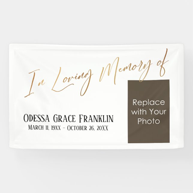 In Loving Memory of Gold on White w/ Photo Space Banner (Horizontal)