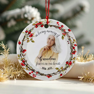 In Loving Memory of Grandma Rustic Wreath Memorial Ceramic Tree Decoration
