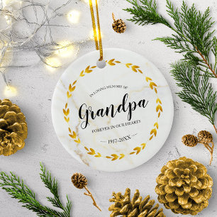 In Loving Memory of Grandpa Gold Wreath Memorial Ceramic Tree Decoration