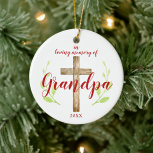 In Loving Memory of Grandpa Personalised Cross Ceramic Tree Decoration