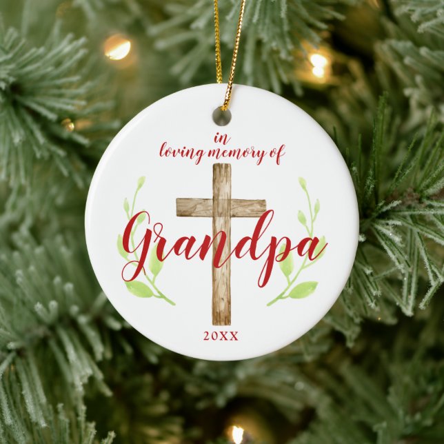 In Loving Memory of Grandpa Personalised Cross Ceramic Tree Decoration (Tree)