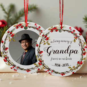 In Loving Memory of Grandpa Rustic Wreath Memorial Ceramic Tree Decoration