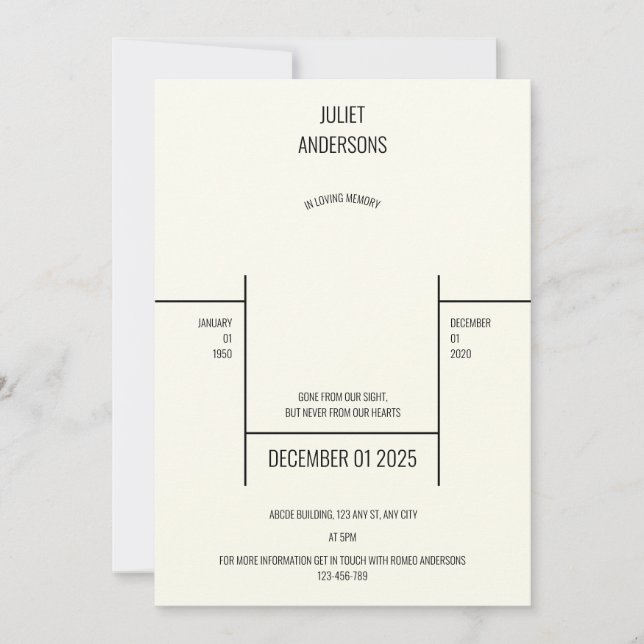 In Loving Memory Of Memorial Invitation Card (Front)