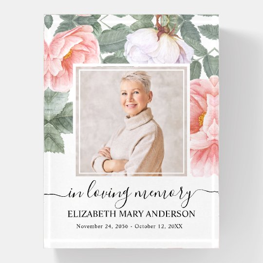 In Loving Memory of Memorial Pink Floral Photo Paperweight ...