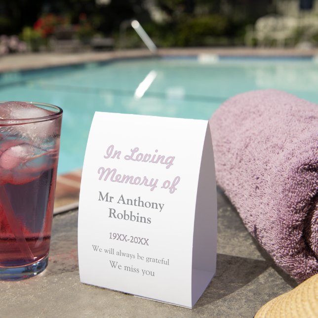 In Loving memory of name funeral memory keepsake (Insitu(On Table))