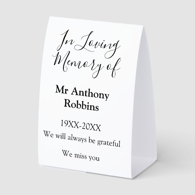 In Loving memory of name funeral memory keepsake (Front)