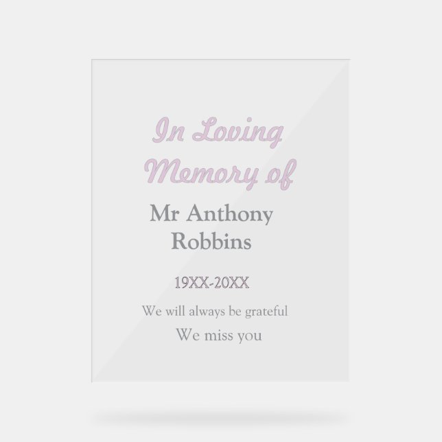 In Loving memory of name funeral memory keepsake Acrylic Sign (Front)