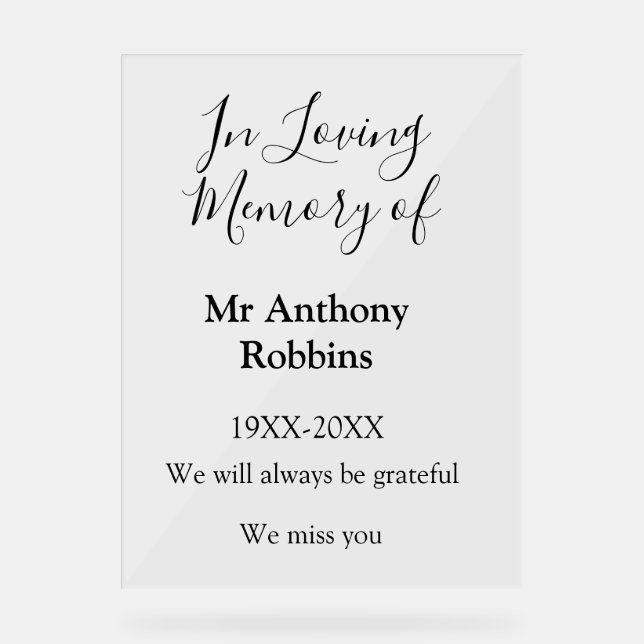 In Loving memory of name funeral memory keepsake Acrylic Sign (Front)