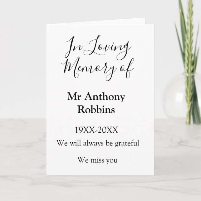 In Loving memory of name funeral memory keepsake Card (Front)