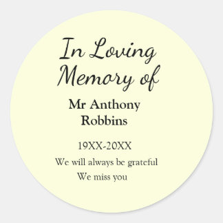 In Loving memory of name funeral memory keepsake Classic Round Sticker