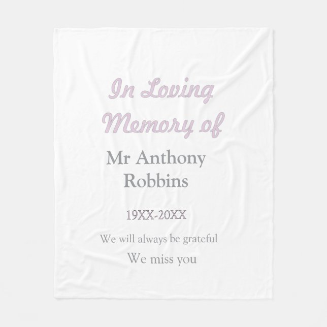 In Loving memory of name funeral memory keepsake Fleece Blanket (Front)