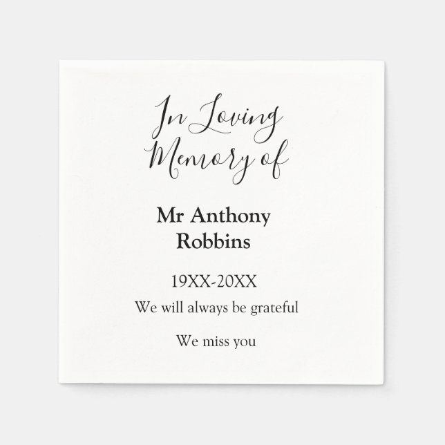 In Loving memory of name funeral memory keepsake Napkin (Front)