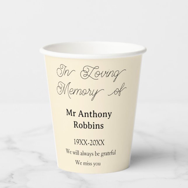 In Loving memory of name funeral memory keepsake Paper Cups (Front)