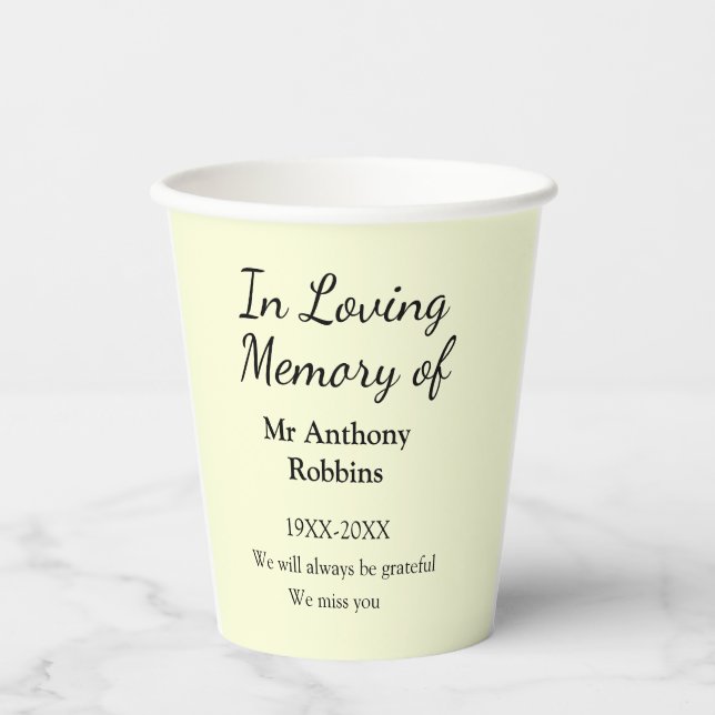 In Loving memory of name funeral memory keepsake Paper Cups (Front)