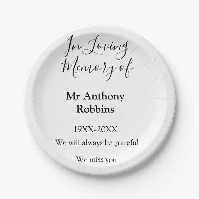 In Loving memory of name funeral memory keepsake Paper Plate (Front)