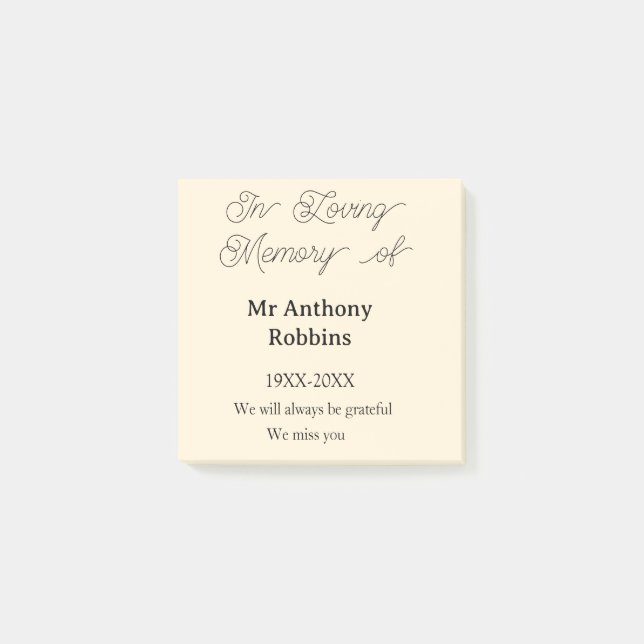 In Loving memory of name funeral memory keepsake Post-it Notes (Front)