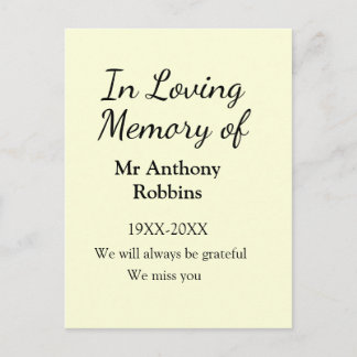 In Loving memory of name funeral memory keepsake Postcard