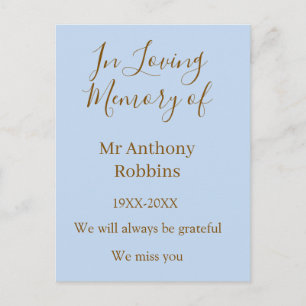 In Loving memory of name funeral memory keepsake Postcard