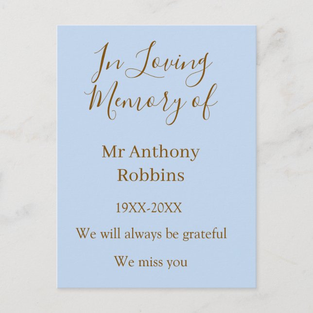 In Loving memory of name funeral memory keepsake Postcard (Front)