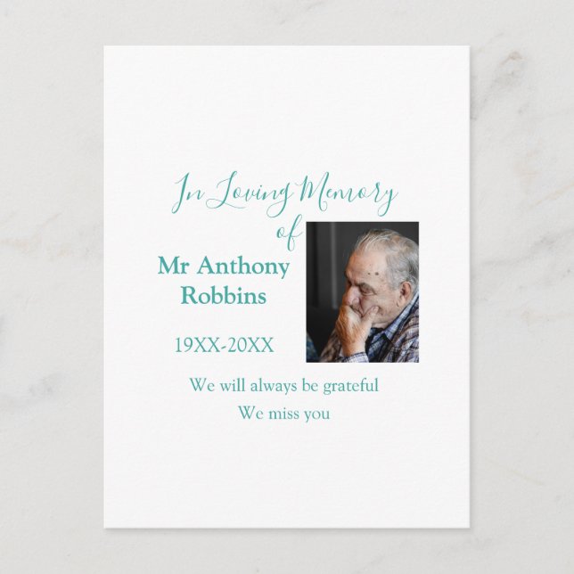 In Loving memory of name funeral memory keepsake Postcard (Front)