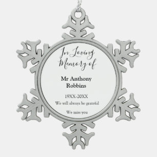 In Loving memory of name funeral memory keepsake Snowflake Pewter Christmas Ornament