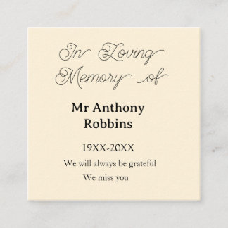 In Loving memory of name funeral memory keepsake Square Business Card