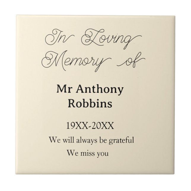 In Loving memory of name funeral memory keepsake Tile (Front)