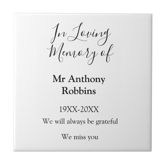 In Loving memory of name funeral memory keepsake Tile (Front)