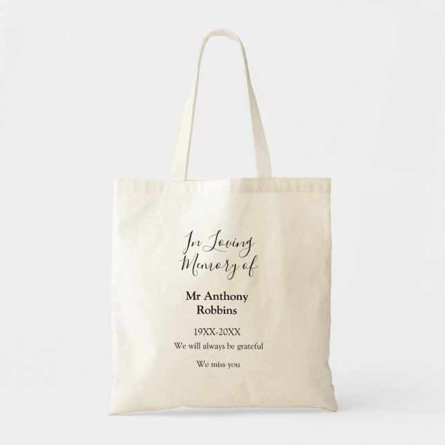 In Loving memory of name funeral memory keepsake Tote Bag (Front)