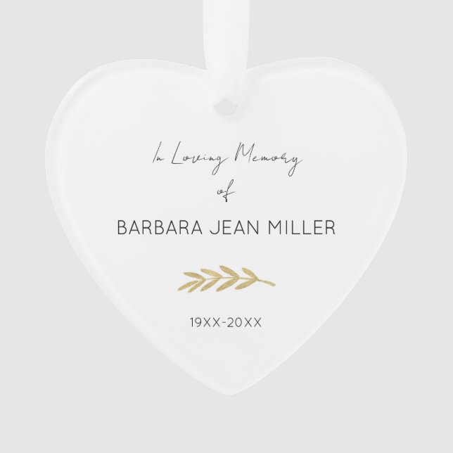 In Loving Memory Of NAME YEAR Gold Floral Heart Ornament (Front)