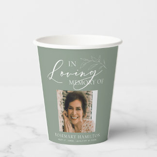 In Loving Memory of Sage Green Memorial Funeral Paper Cups
