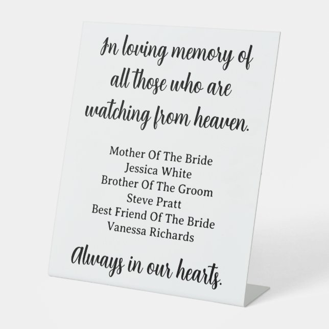 In Loving Memory Of Those Watching From Heaven Pedestal Sign (Front)