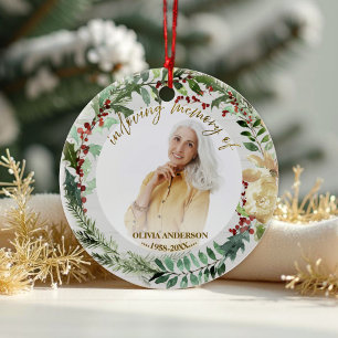 In Loving Memory of Wreaths Photo Memorial Ceramic Tree Decoration