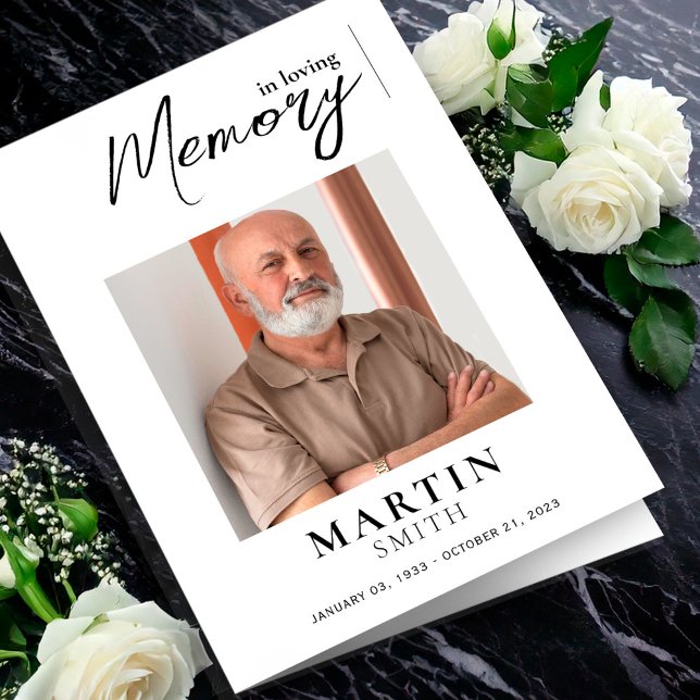 In Loving Memory Order of ServiceFoto Funeral      Programme (Celebration of Life Card Template Memorial Flyer Minimalist Funeral Announcement Invitation Editable)