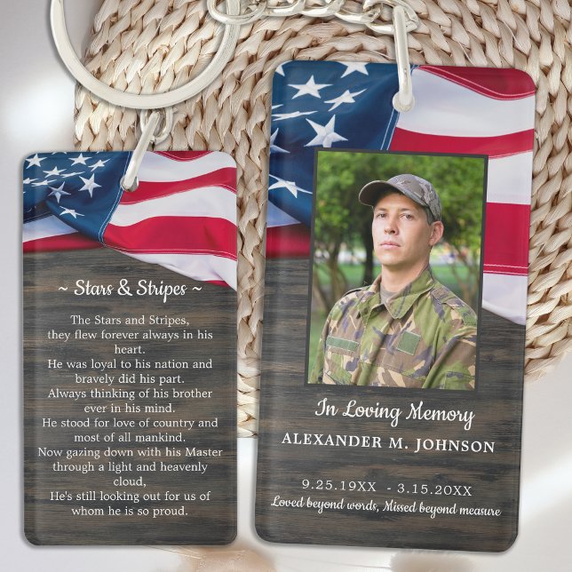 In Loving Memory Patriotic Flag Memorial Photo Key Ring (Creator Uploaded)