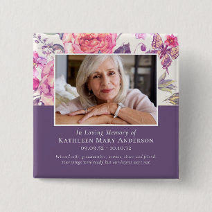 In Loving Memory Peony Photo Tribute  15 Cm Square Badge