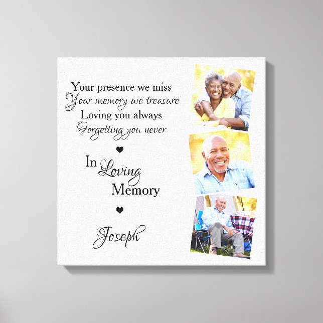 In Loving Memory Personalised 3 Photo Memorial Canvas Print (Front)