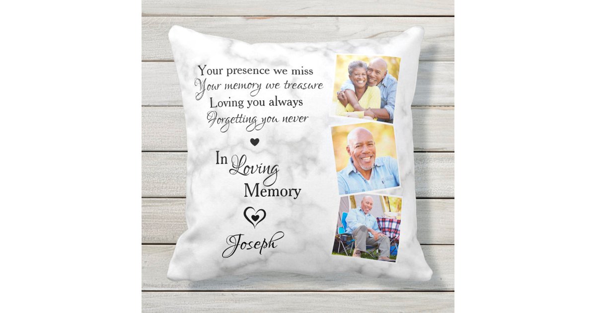 In Loving Memory Personalized 3 Photo Memorial Cushion | Zazzle