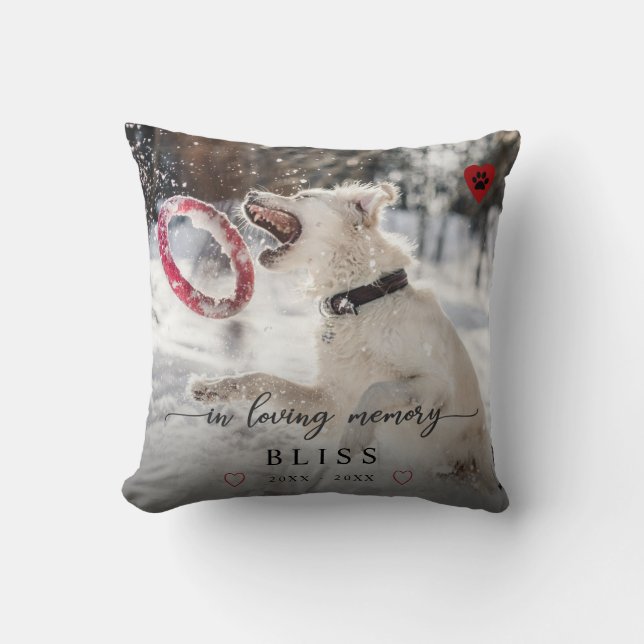 In Loving Memory Pet Photo Paw Print Monogram Cushion (Front)