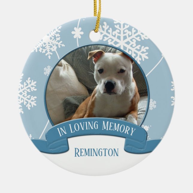 In Loving Memory Pet Photo Snowflakes Christmas Ceramic Tree Decoration (Front)