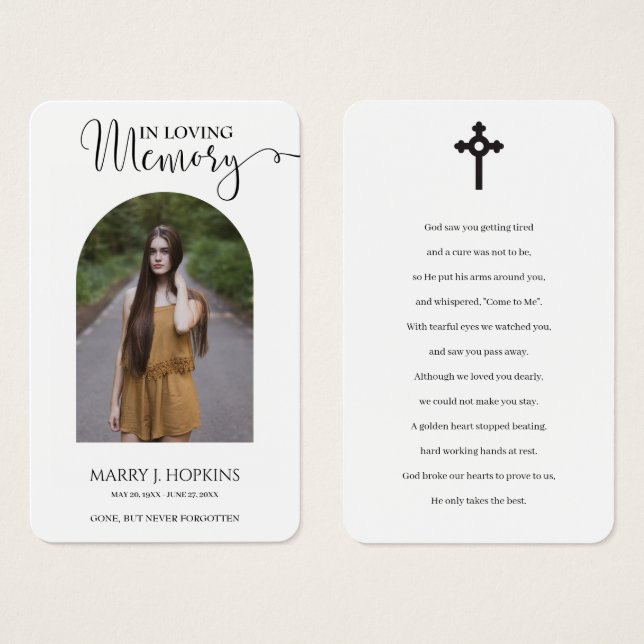In Loving Memory Photo Arch Funeral Prayer Cards (Front & Back)
