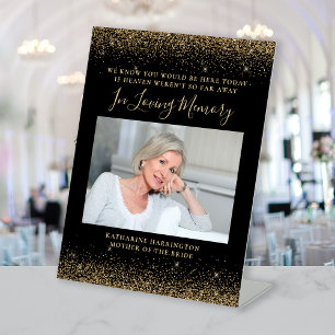 In Loving Memory Photo Black Gold Wedding Pedestal Sign