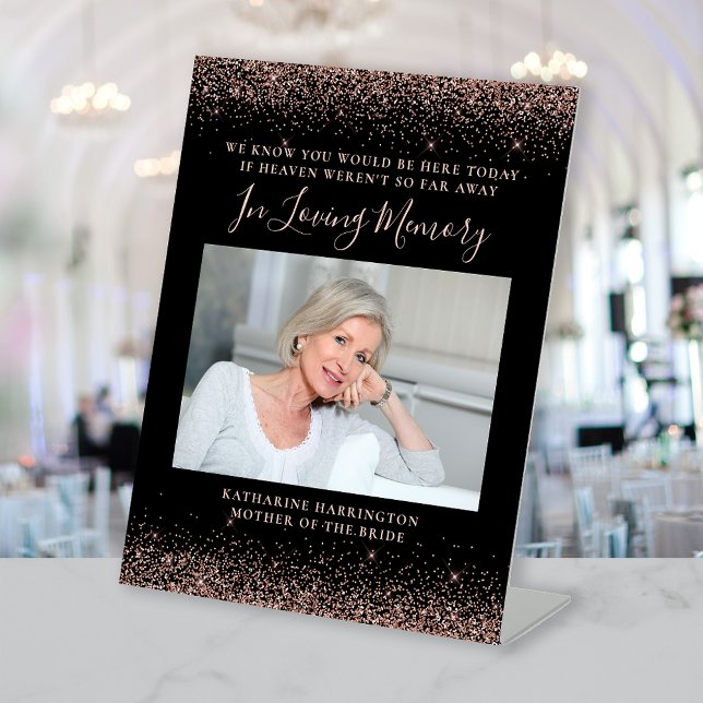 In Loving Memory Photo Black Rose Gold Wedding Pedestal Sign (Creator Uploaded)